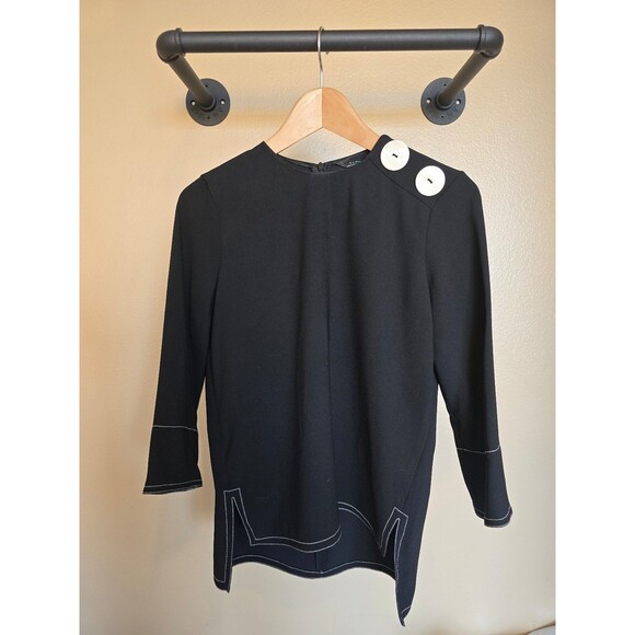 Zara Woman Size XXS 3/4 Length Sleeve Black Blouse with Button Details - Picture 1 of 7